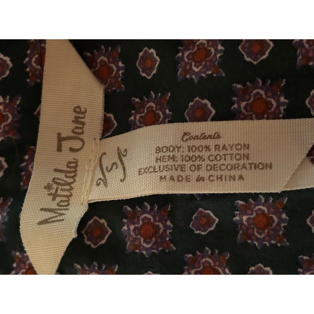 Matilda Jane Floral Henley Shift Dress Green Pink Eyelet Lace Hem Sleeveless S - Picture 6 of 7